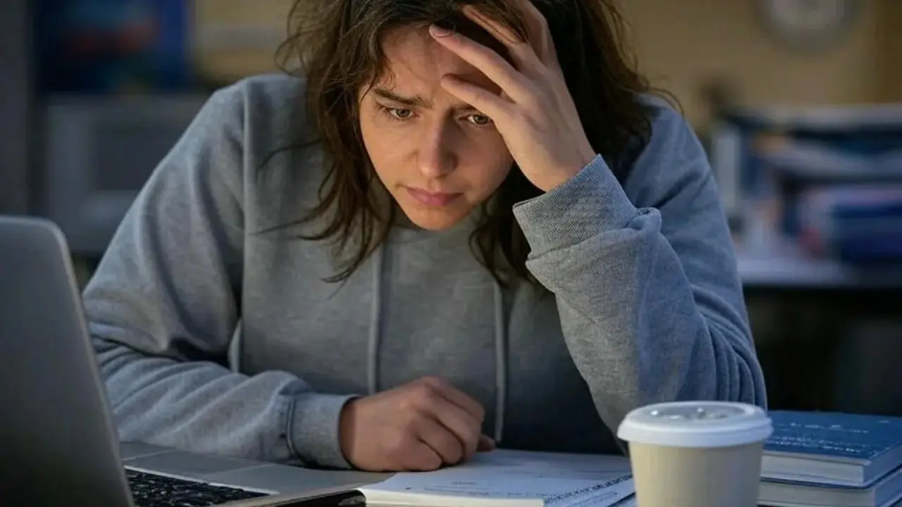 Image about a student struggling to do assignment